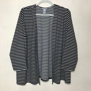 Catherines Size 3X 26 / 28 W Black White Stripe Ponte Open Front Cardigan Jacket